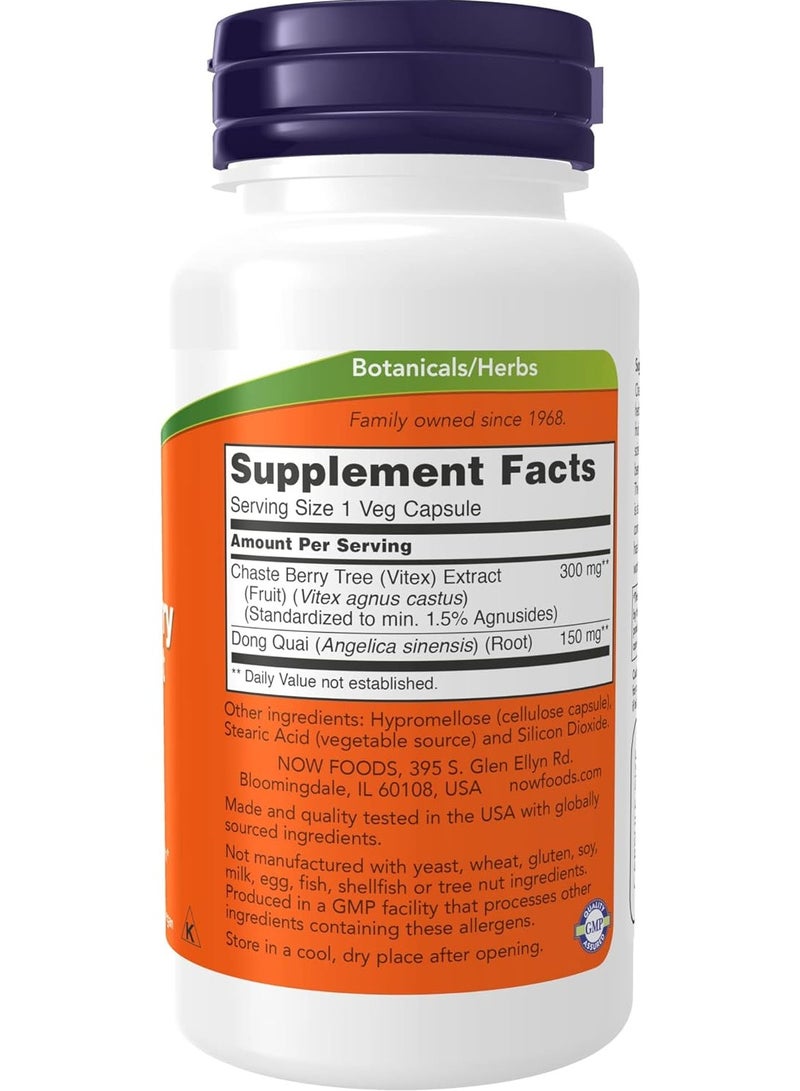 now Chaste Berry Vitex Extract 300 Mg With Dong Quai Women - 90Caps - Image 2