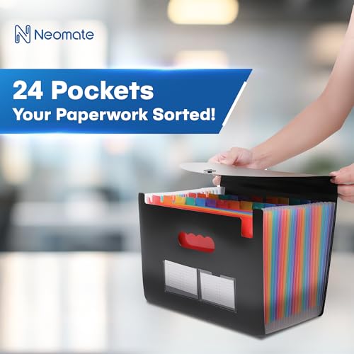 Neomate 24-Pocket Expanding File Organizer | A4/Letter Size Accordion Folder with Adjustable Buckle | Portable Document Organizer for School, Home & Office | Includes Labels (33 x 24 cm) Multicolor - Image 4