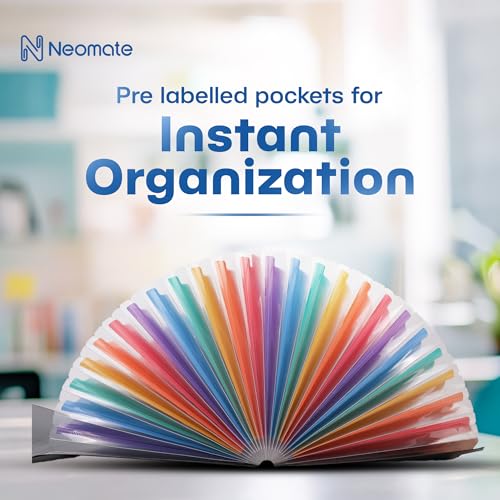 Neomate 24-Pocket Expanding File Organizer | A4/Letter Size Accordion Folder with Adjustable Buckle | Portable Document Organizer for School, Home & Office | Includes Labels (33 x 24 cm) Multicolor - Image 3