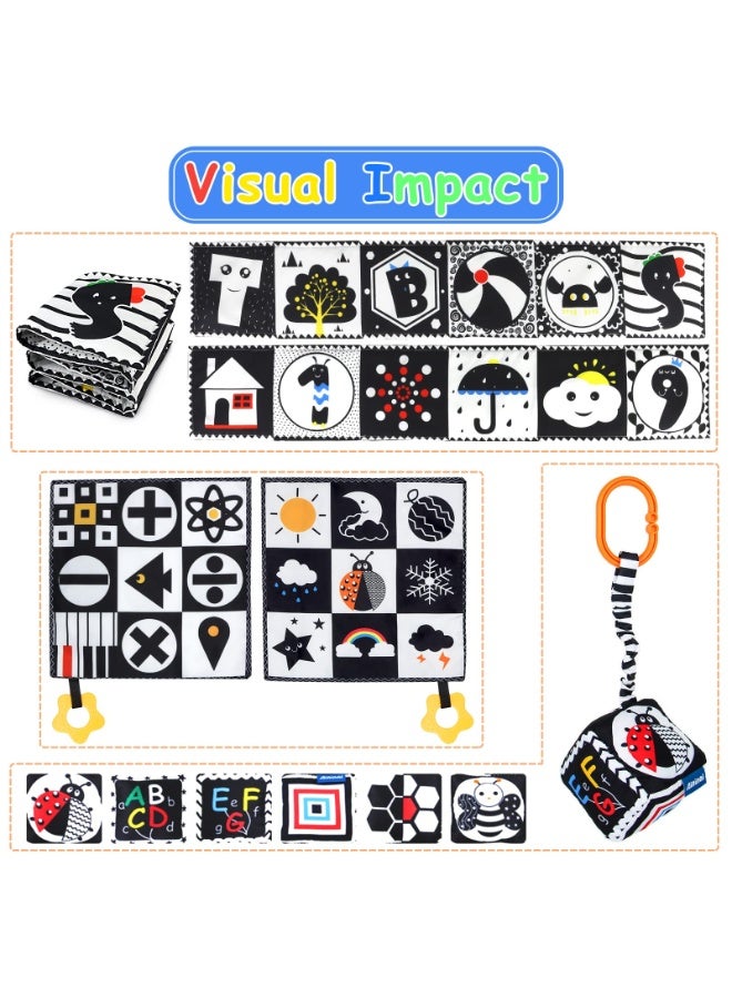 3 Pcs Black and White High Contrast Baby Toys 0-3 Months for Newborn, Montessori Toys for Babies Sensory Soft Book for Early Education, Infant Tummy Time Toys 0 6 9 Months Baby Gifts - Image 3