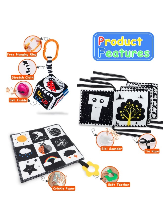 3 Pcs Black and White High Contrast Baby Toys 0-3 Months for Newborn, Montessori Toys for Babies Sensory Soft Book for Early Education, Infant Tummy Time Toys 0 6 9 Months Baby Gifts - Image 4