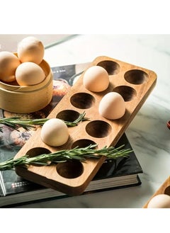 Bukela Solid Wood Egg Holder Countertop Wooden Egg Tray to Hold Fresh Eggs Rustic Egg Storage  for Countertop Display Kitchen Organization Refrigerator Storage (12 Eggs)  - Image 2