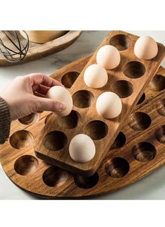 Bukela Solid Wood Egg Holder Countertop Wooden Egg Tray to Hold Fresh Eggs Rustic Egg Storage  for Countertop Display Kitchen Organization Refrigerator Storage (12 Eggs)  - Image 3