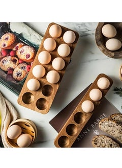 Bukela Solid Wood Egg Holder Countertop Wooden Egg Tray to Hold Fresh Eggs Rustic Egg Storage  for Countertop Display Kitchen Organization Refrigerator Storage (12 Eggs)  - Image 5