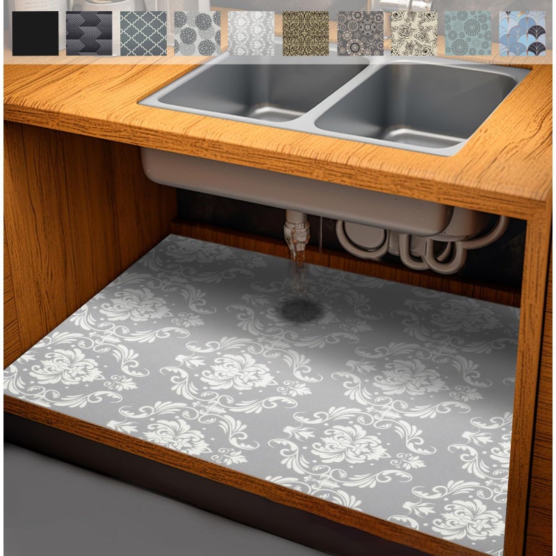 AiBOB Waterproof Under Sink Mat Absorbent Quick Dry Sink Liners Protect Cabinets Durable Shelf Liners Slip Resistant and NonAdhesive 24X36 Light Grey