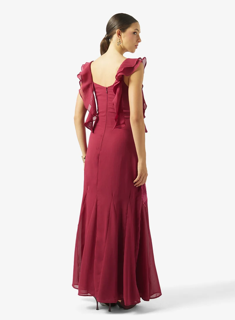 مايا Godets Floral Embroidered Sequin Maxi Dress