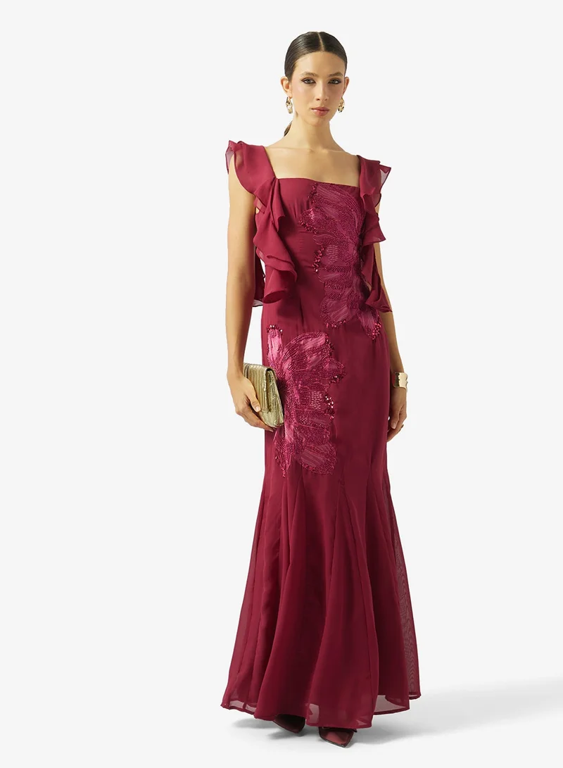 Maya  Godets Floral Embroidered Sequin Maxi Dress for Women | Best Price UAE