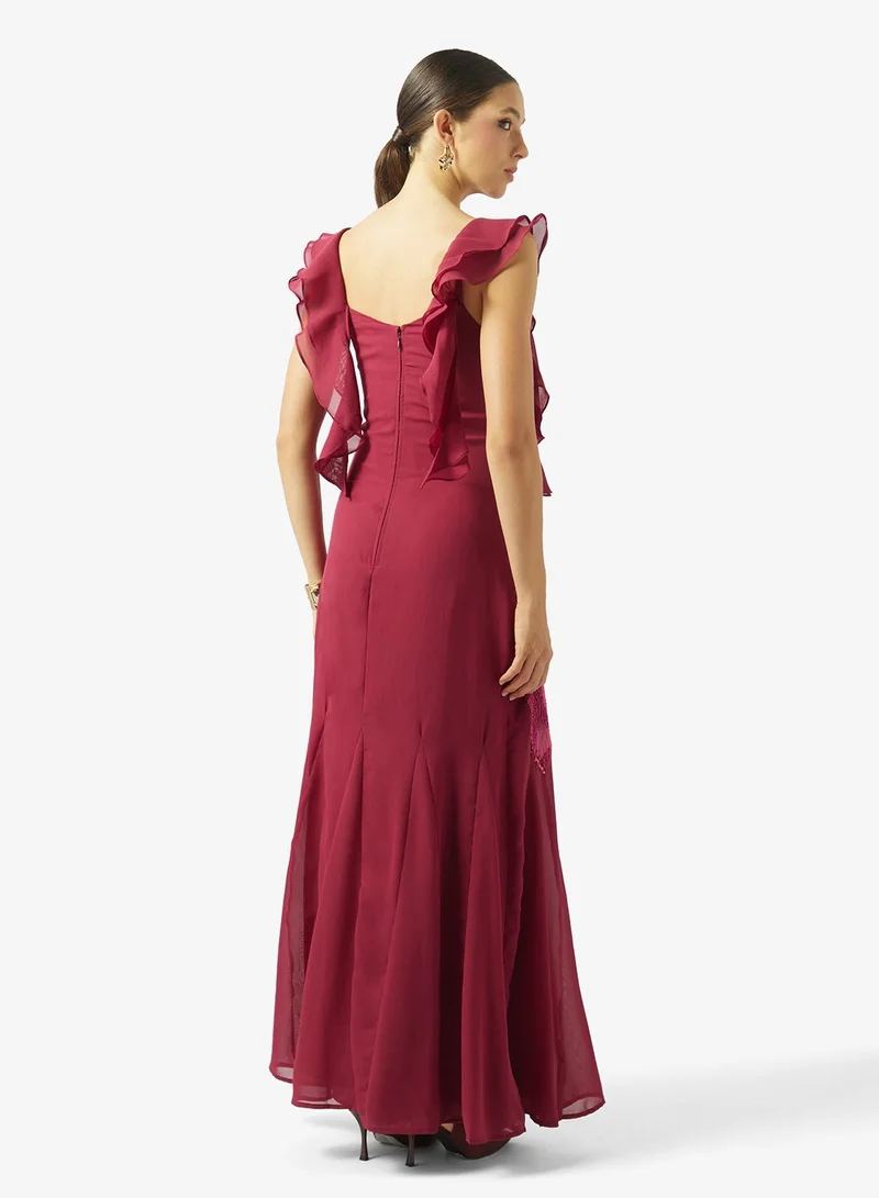Maya  Godets Floral Embroidered Sequin Maxi Dress for Women | Best Price UAE