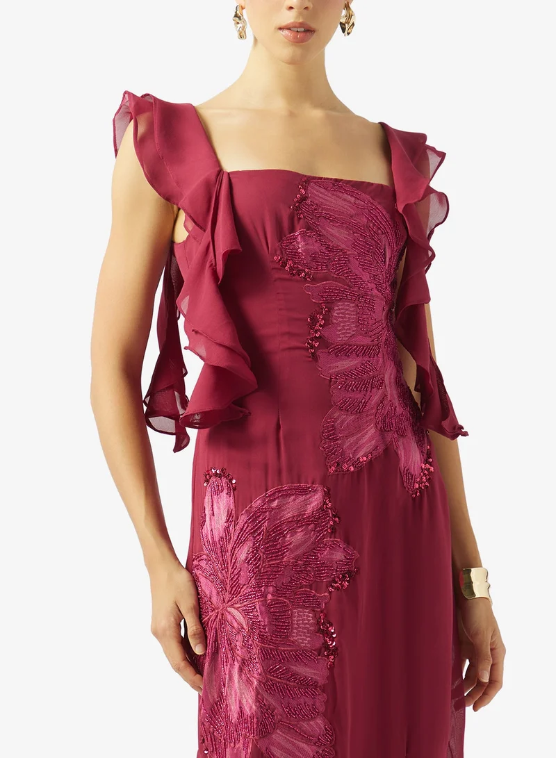 Maya  Godets Floral Embroidered Sequin Maxi Dress for Women | Best Price UAE