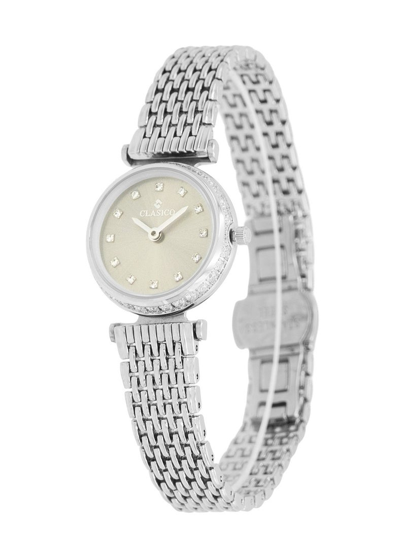 Clasico ساعة معصم نسائية فاخرة من جريس بسوار شبكي فضي 30 مم - قرص من أم اللؤلؤ مع علامات كريستالية، حركة كوارتز - Image 3