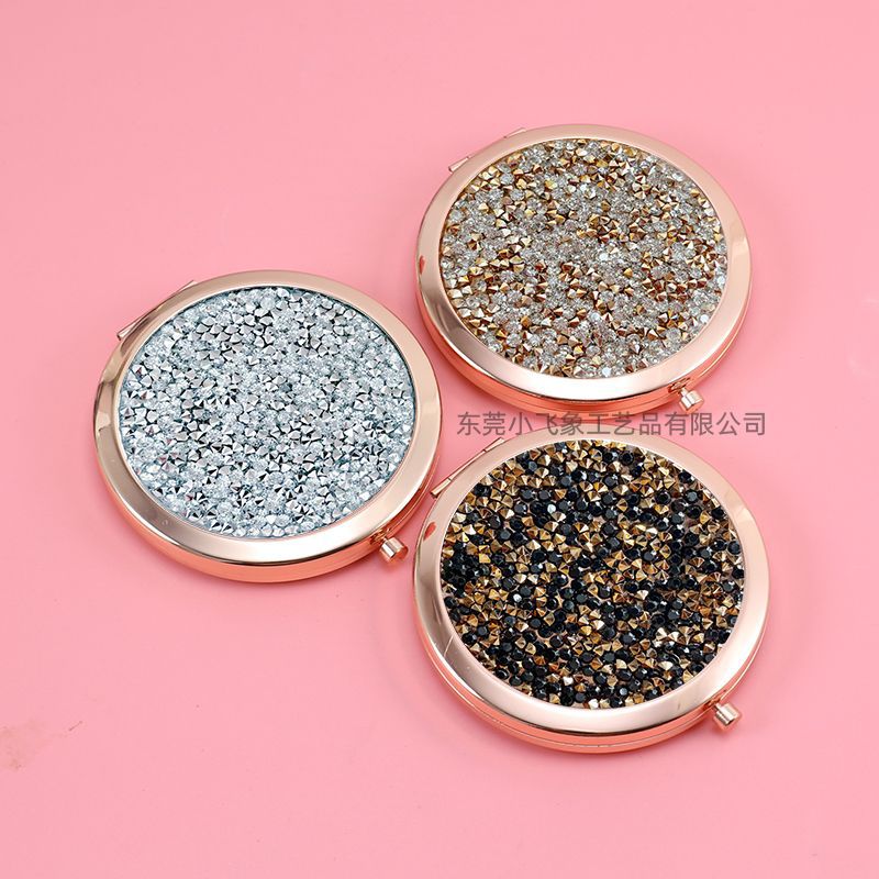 Crystal Diamond Makeup Mirror Round Double-Sided Mirror Portable Pocket Mirror Gold Rose Gold Silver Small Mirror - Image 4