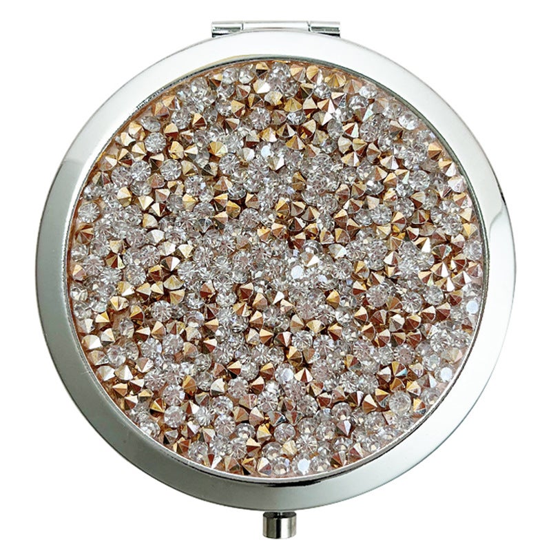 Crystal Diamond Makeup Mirror Round Double-Sided Mirror Portable Pocket Mirror Gold Rose Gold Silver Small Mirror - Image 1