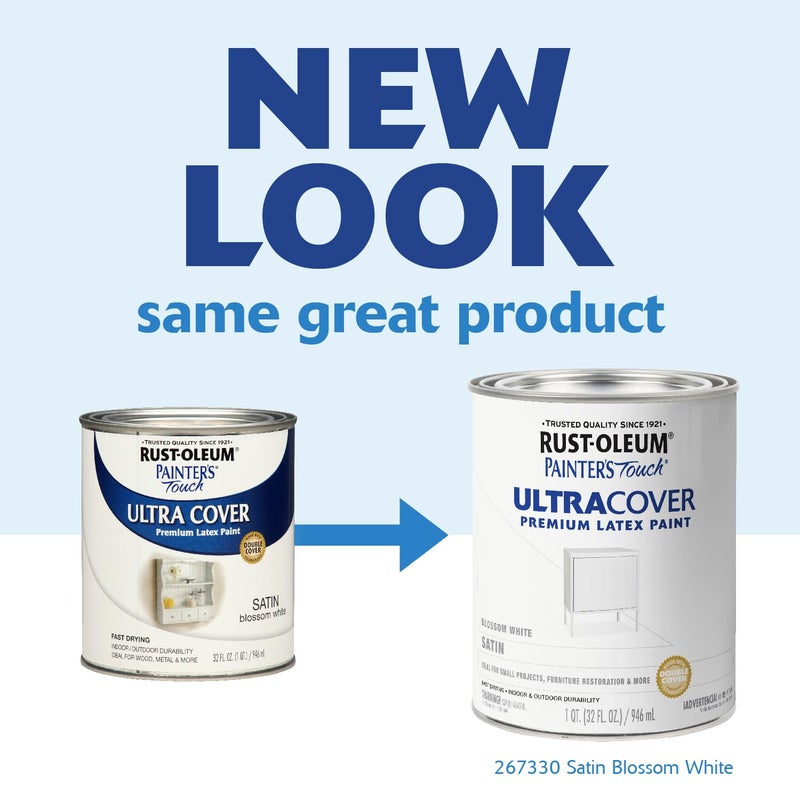 Rust-Oleum 267330 Painter's Touch Latex Paint, Quart, Satin Blossom White - Image 2