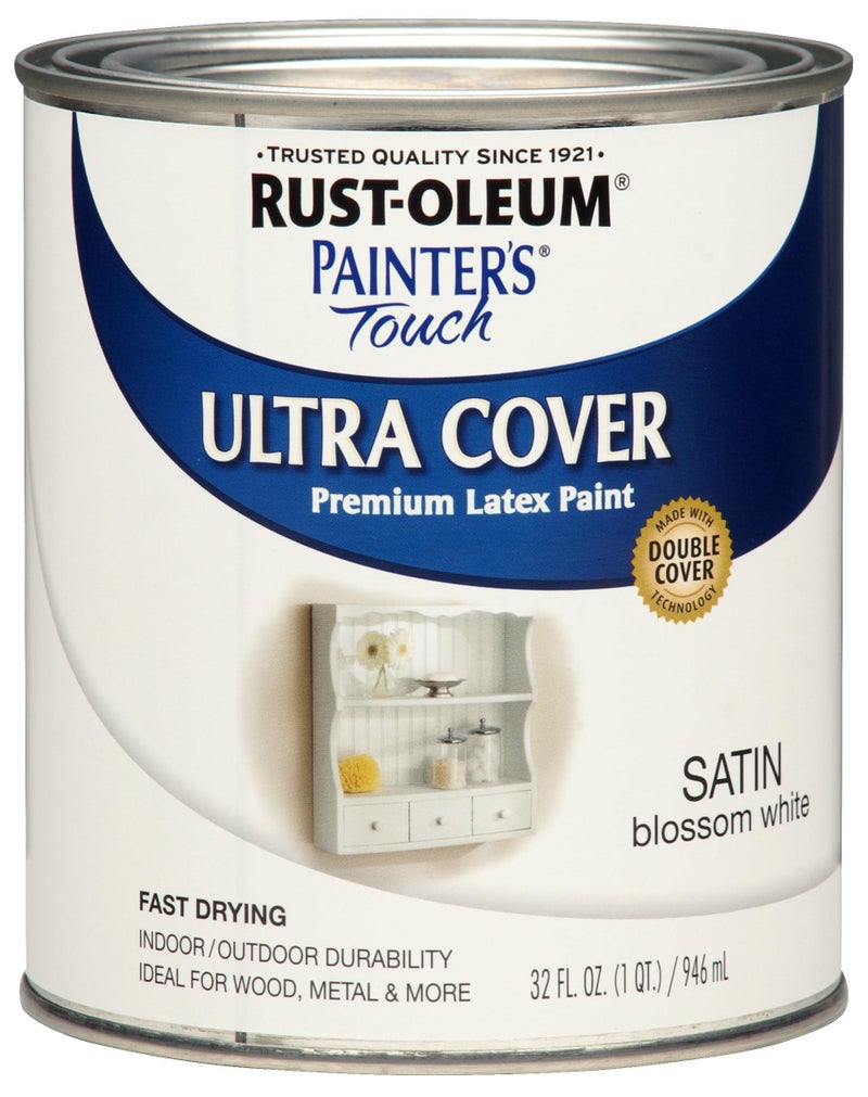 Rust-Oleum 267330 Painter's Touch Latex Paint, Quart, Satin Blossom White - Image 1
