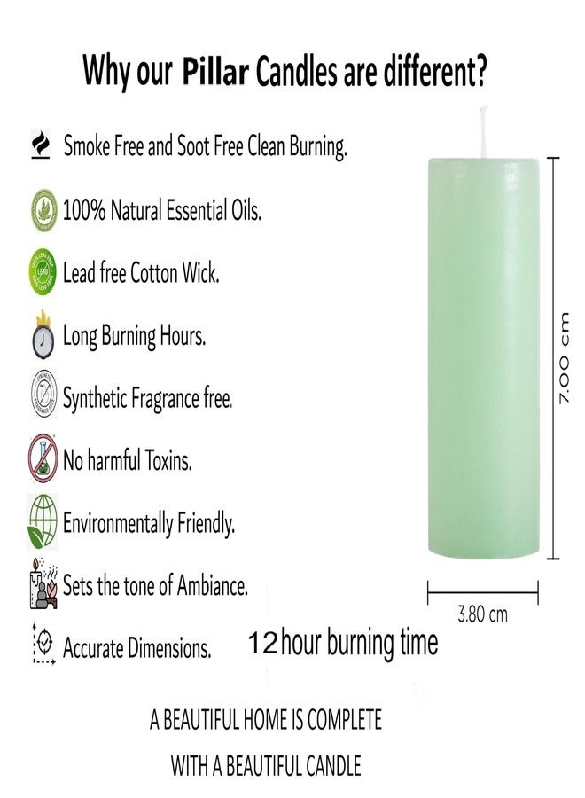 Stone & Feather Stone & Feathe Ocean Breeze Scented Pillar Candles, (Sea Green),(Pack of 5) Paraffin Wax Burning Time- 10-12 Hours, for Home Decoration, Diwali, Christmas. - Image 2