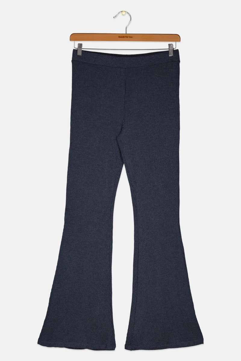 MONKI Women Regular Fit Ribbed Flare Leg Pants, Washed Navy - Image 3