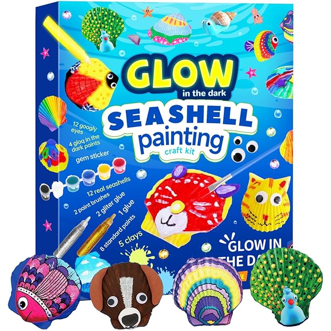 Kids Sea Shell Painting Kit, Arts & Crafts Painting Kit for Boys and Girls, Craft Kits Gifts for Kids Age 4-12, DIY Creative Art Activities Toys for Birthday Party Favors (Glow)