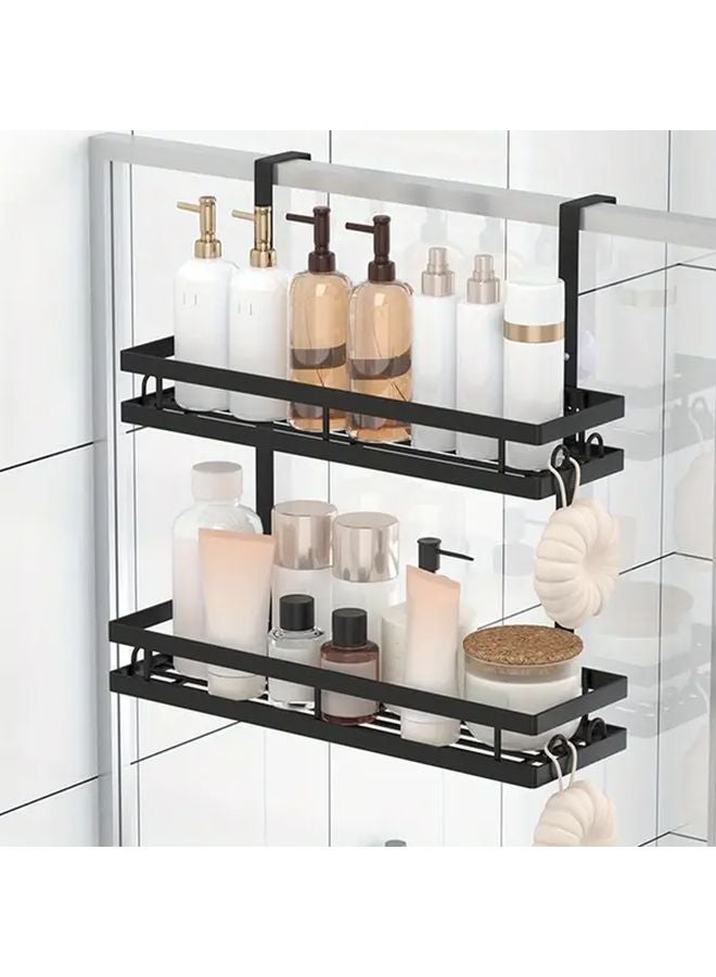 Black Door Mounted Storage Rack No Drill Hanging Bath Organizer For Shampoo Shower Gel - Image 5