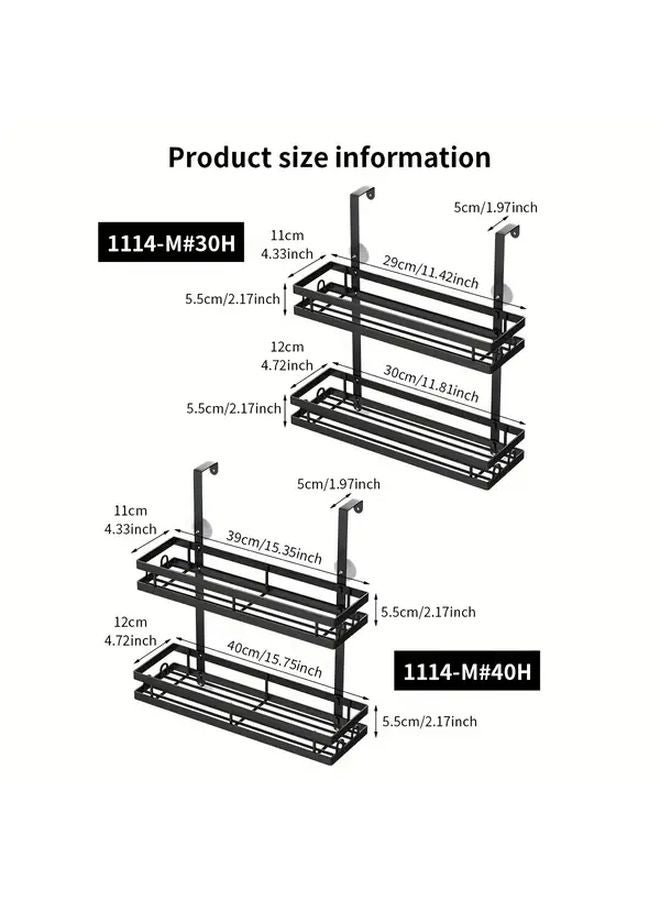 Black Door Mounted Storage Rack No Drill Hanging Bath Organizer For Shampoo Shower Gel - Image 4