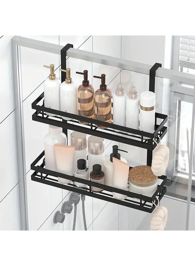 Black Door Mounted Storage Rack No Drill Hanging Bath Organizer For Shampoo Shower Gel - Image 2