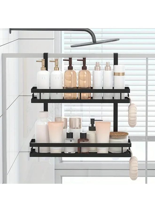 Black Door Mounted Storage Rack No Drill Hanging Bath Organizer For Shampoo Shower Gel - Image 3