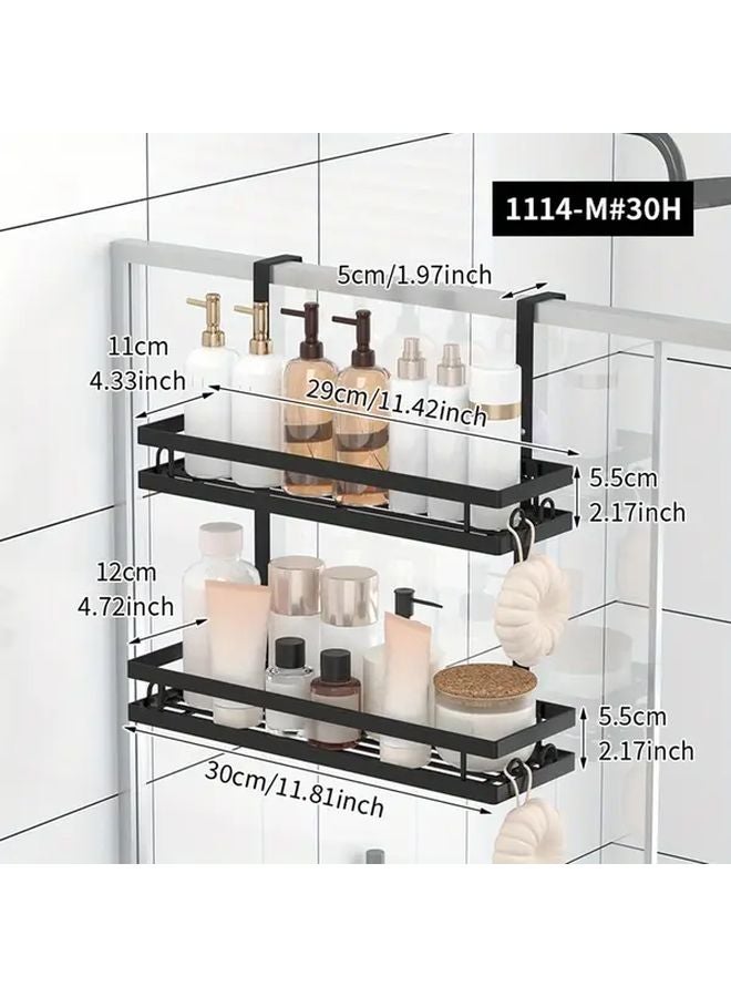 Black Door Mounted Storage Rack No Drill Hanging Bath Organizer For Shampoo Shower Gel - Image 1