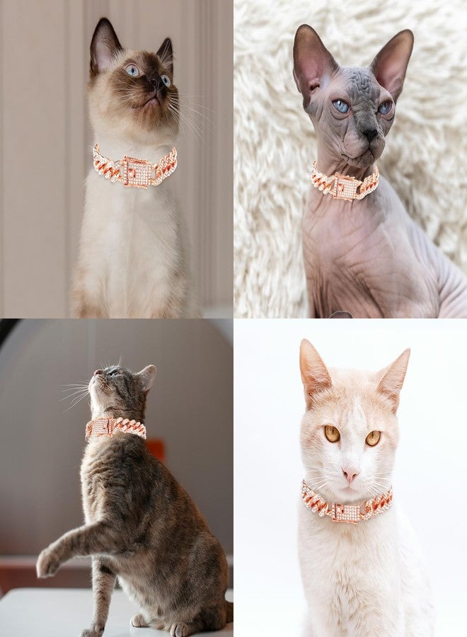 Amabro Diamond Cat Chain Collar, Metal Cuban Link Dog Collar with Secure Buckle Cat Pet Necklace Chain Pet Collar Jewelry Accessories for Small Medium Dogs Cats Puppy Kittens (Rose Gold, 10 inch) - Image 5