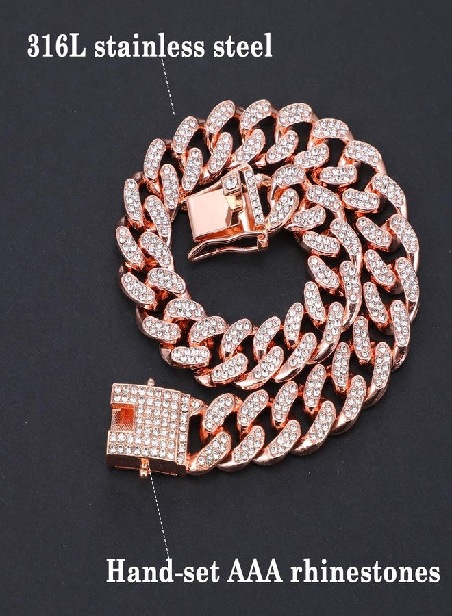 Amabro Diamond Cat Chain Collar, Metal Cuban Link Dog Collar with Secure Buckle Cat Pet Necklace Chain Pet Collar Jewelry Accessories for Small Medium Dogs Cats Puppy Kittens (Rose Gold, 10 inch) - Image 4