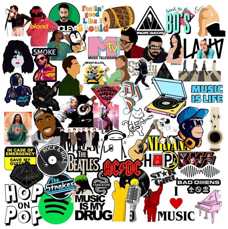 True Flair Trueflair Pack of 63 Hip Hop Vinyl Laptop Stickers, Random Designs, for Laptop, Journal, Bike Helmet, Diary, Guitar, Mobile, Waterproof, Self-Adhesive (Hip Hop Design 2) - Image 1