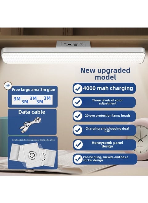 Eye Protection Desk Lamp Charging And Inserting Dual-purpose Learning Lamp Intelligent Voice Remote Control Cool Wall Lamp Student Dormitory Charging Reading Lamp-Specifications:Charging +4000 MA + Three-gear Dimming Color