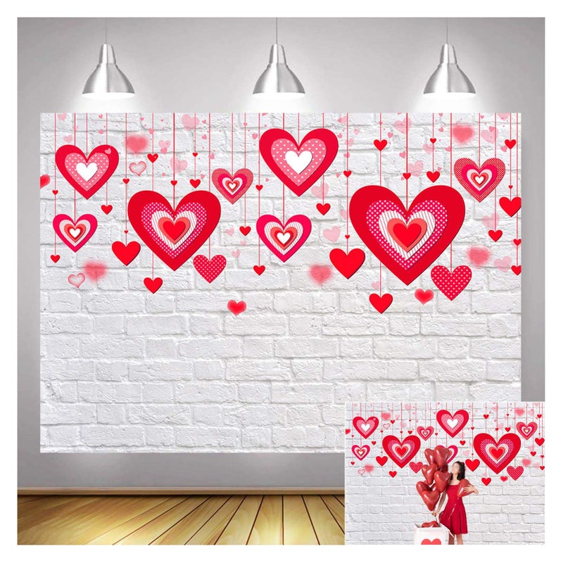 XLL White Brick Wall Party Photography Backdrops 5x3ft Bokeh Red Heart Valentine's Day Photo Background Wedding Bridal Shower Supplies Girl Studio Photo Booths Portraits Props Vinyl - Image 1