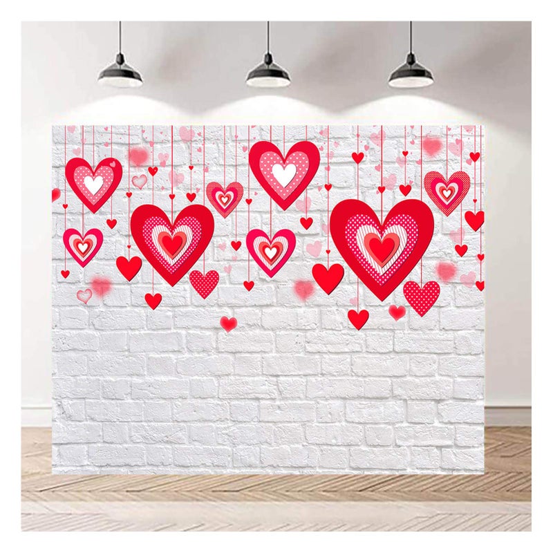 XLL White Brick Wall Party Photography Backdrops 5x3ft Bokeh Red Heart Valentine's Day Photo Background Wedding Bridal Shower Supplies Girl Studio Photo Booths Portraits Props Vinyl - Image 4