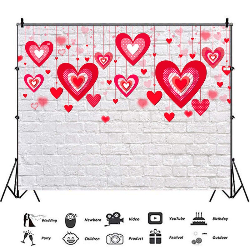 XLL White Brick Wall Party Photography Backdrops 5x3ft Bokeh Red Heart Valentine's Day Photo Background Wedding Bridal Shower Supplies Girl Studio Photo Booths Portraits Props Vinyl - Image 2