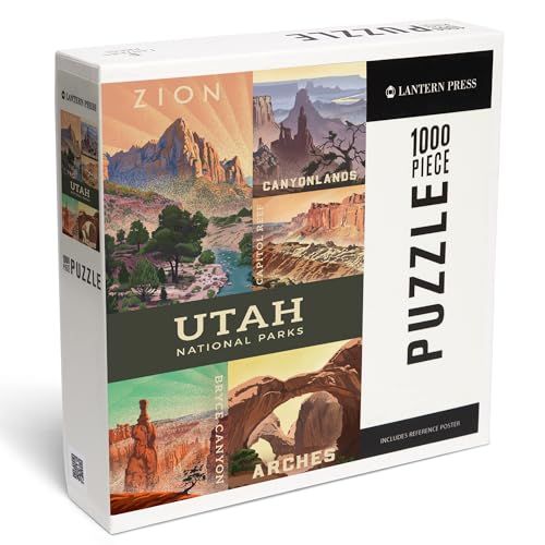 Lantern Press Utahs National Parks Collage Lithograph 1000 Piece Jigsaw Puzzle for Adults Made in USA with Reference Poster - Image 1