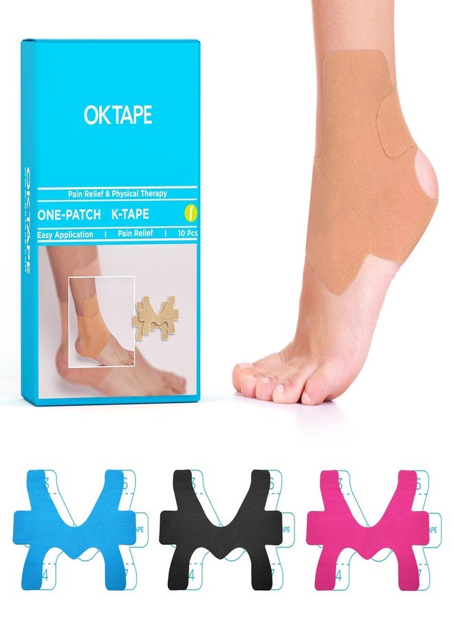 اوك تيب شريط كاحل Kinesiology مسبق القطع من OK TAPE، 10 قطع، لتخفيف الألم، ومنع التواء الكاحل، وتوفير الدعم لرباط الكاحل، وشريط رياضي مرن، وشريط K قابل للتهوية للاستخدام اليومي - بيج - Image 1