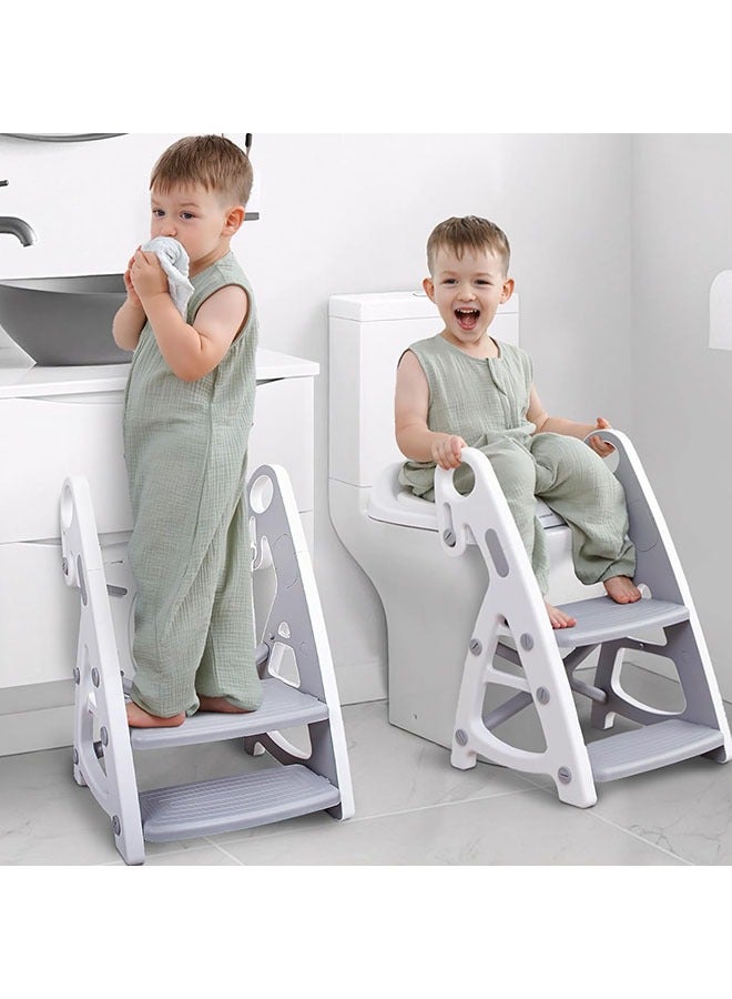 Arabest Toddler Toilet Seat with Adjustable Step Stool Ladder,Potty Training Toilet Teat,2 in 1 Foldable Kids Toilet Training Seat,Splash Guard and Anti-Slip Handles for Boys Girls - Image 1