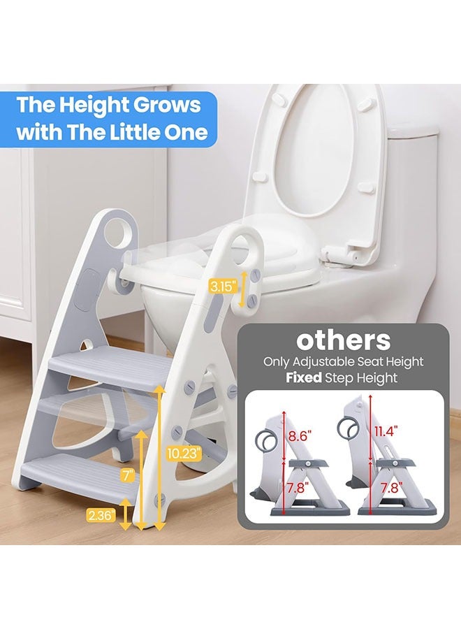 Arabest Toddler Toilet Seat with Adjustable Step Stool Ladder,Potty Training Toilet Teat,2 in 1 Foldable Kids Toilet Training Seat,Splash Guard and Anti-Slip Handles for Boys Girls - Image 2
