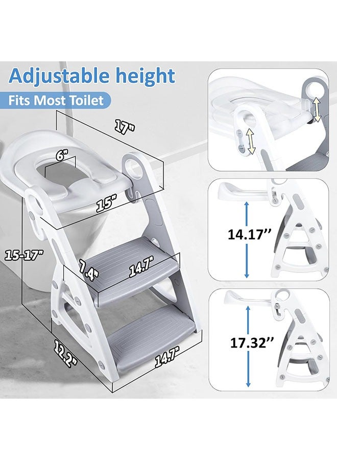 Arabest Toddler Toilet Seat with Adjustable Step Stool Ladder,Potty Training Toilet Teat,2 in 1 Foldable Kids Toilet Training Seat,Splash Guard and Anti-Slip Handles for Boys Girls - Image 4