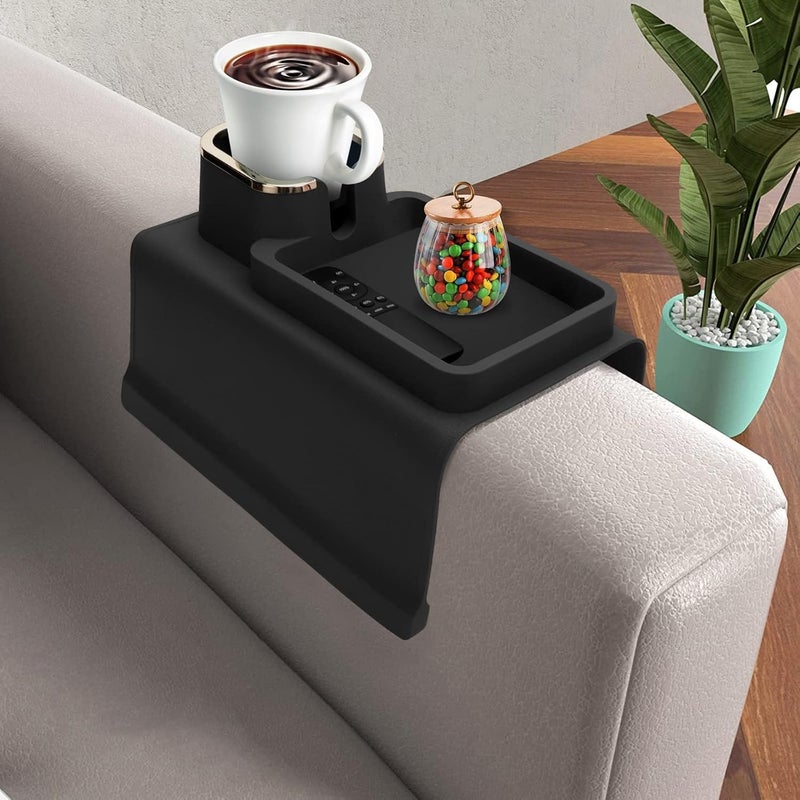 MORPICH Couch Cup Holder Tray, Silicone Anti-Spill and Anti-Slip Couch Drink Holder, Strong and Weighted Phone/Remote/Snacks Sofa Cup Holder - Image 1