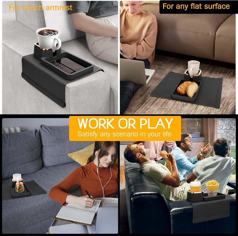 MORPICH Couch Cup Holder Tray, Silicone Anti-Spill and Anti-Slip Couch Drink Holder, Strong and Weighted Phone/Remote/Snacks Sofa Cup Holder - Image 2