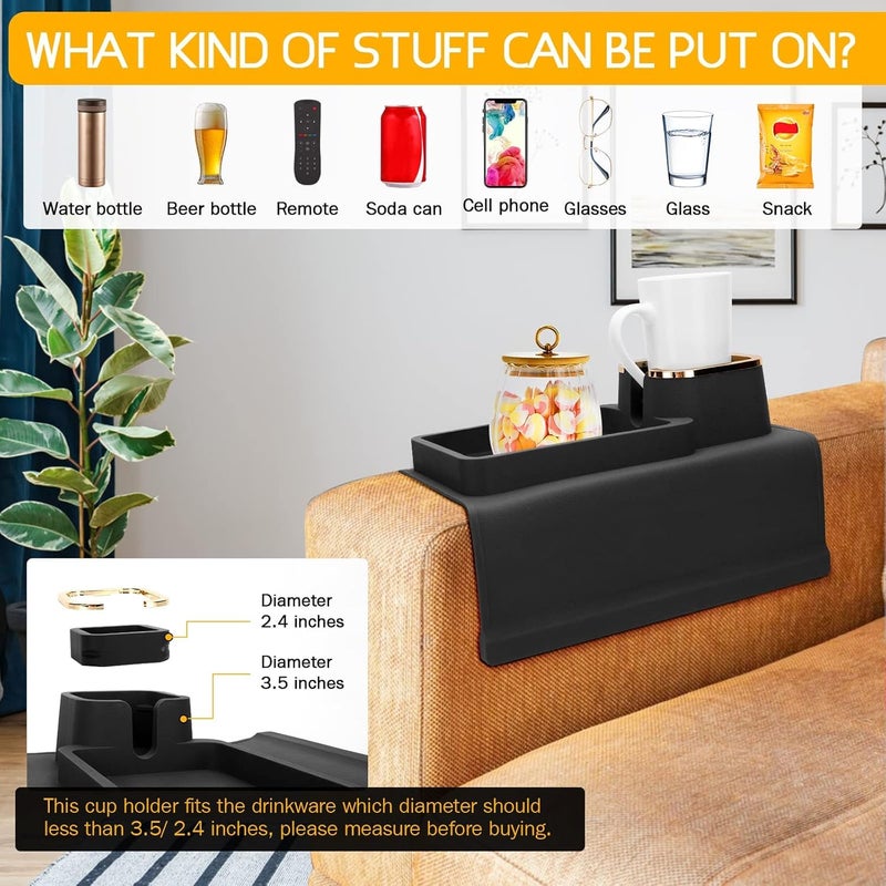 MORPICH Couch Cup Holder Tray, Silicone Anti-Spill and Anti-Slip Couch Drink Holder, Strong and Weighted Phone/Remote/Snacks Sofa Cup Holder - Image 3
