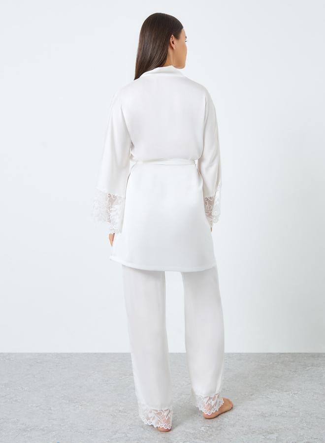 Styli Lace Detail Longline Tie Robe and Pyjama Set - Image 4