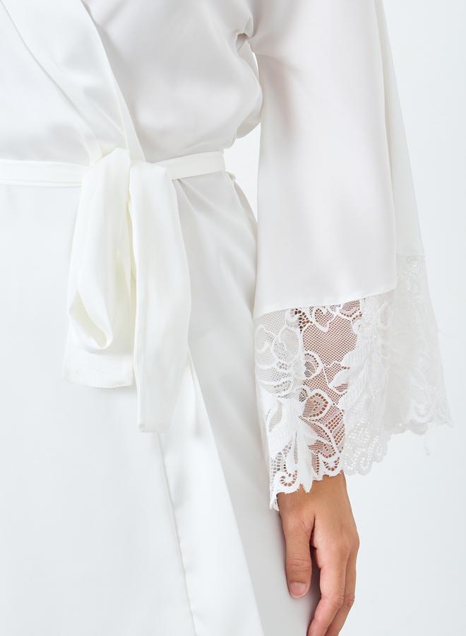 Styli Lace Detail Longline Tie Robe and Pyjama Set - Image 3