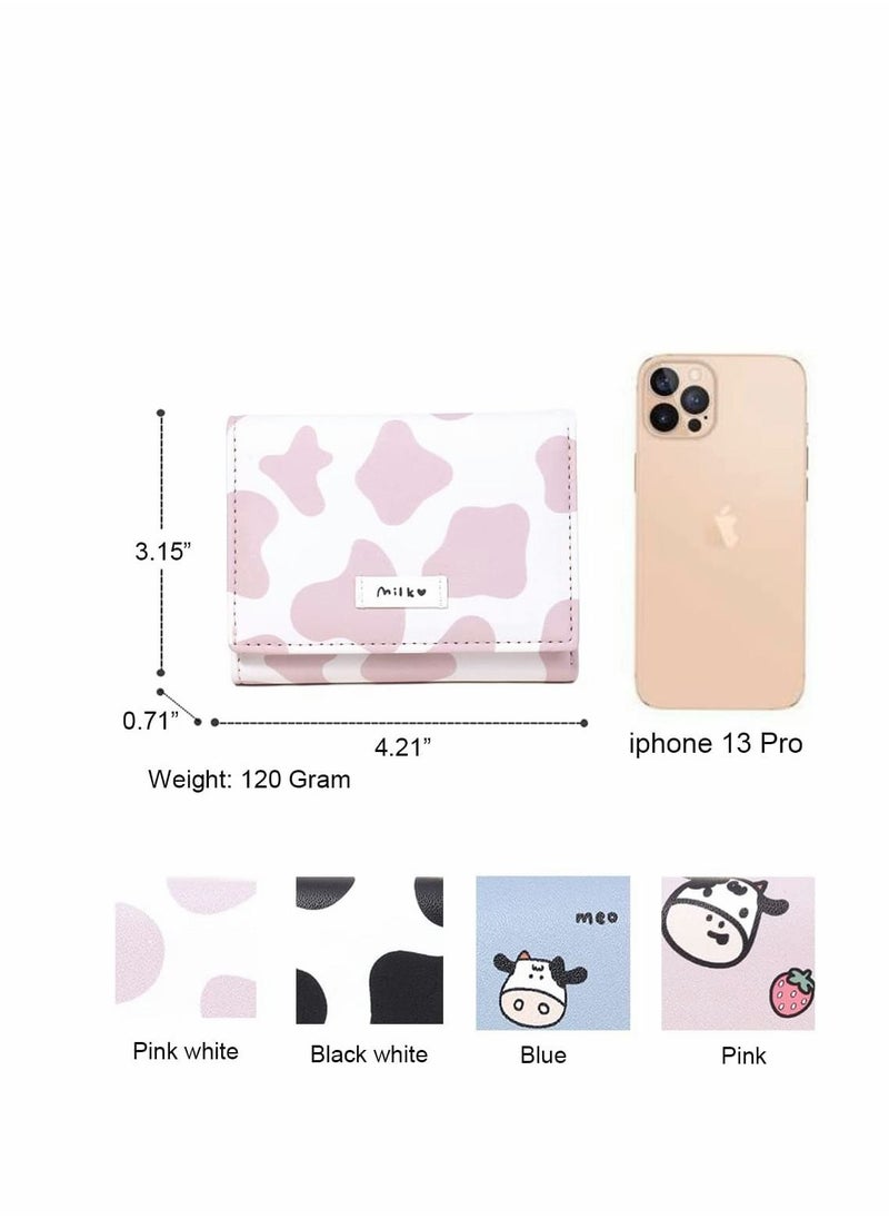 Y&D Girls Cute Cow Print Wallet Small Tri-folded Cash Pocket Card Holder ID Window Purse for Women  - Image 5