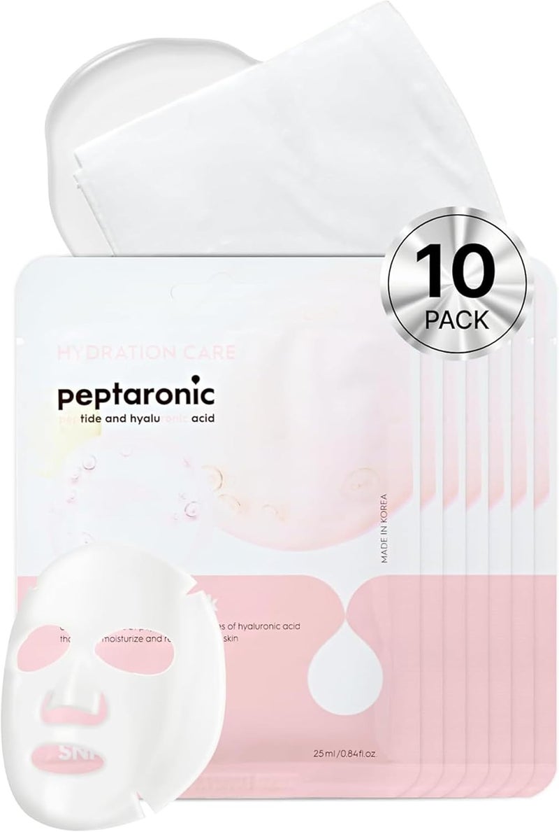 SNP Prep Peptaronic Ampoule Sheet Mask Korean Facial Mask with 6 Peptides 5 Types of Hyaluronic Acid and Marine Complex for Deep Hydration Skin Firming 10 Sheets