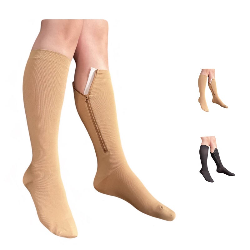 Ziperior Inside Leg Zipper 20-30 mmHg Compression Grade Calf Closed Toe Socks (Nude, 4X-Large) - Image 5