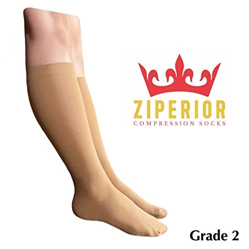 Ziperior Inside Leg Zipper 20-30 mmHg Compression Grade Calf Closed Toe Socks (Nude, 4X-Large) - Image 3