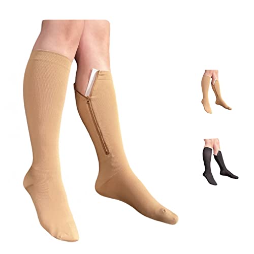 Ziperior Inside Leg Zipper 20-30 mmHg Compression Grade Calf Closed Toe Socks (Nude, 4X-Large) - Image 1