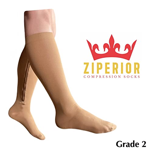 Ziperior Inside Leg Zipper 20-30 mmHg Compression Grade Calf Closed Toe Socks (Nude, 4X-Large) - Image 2
