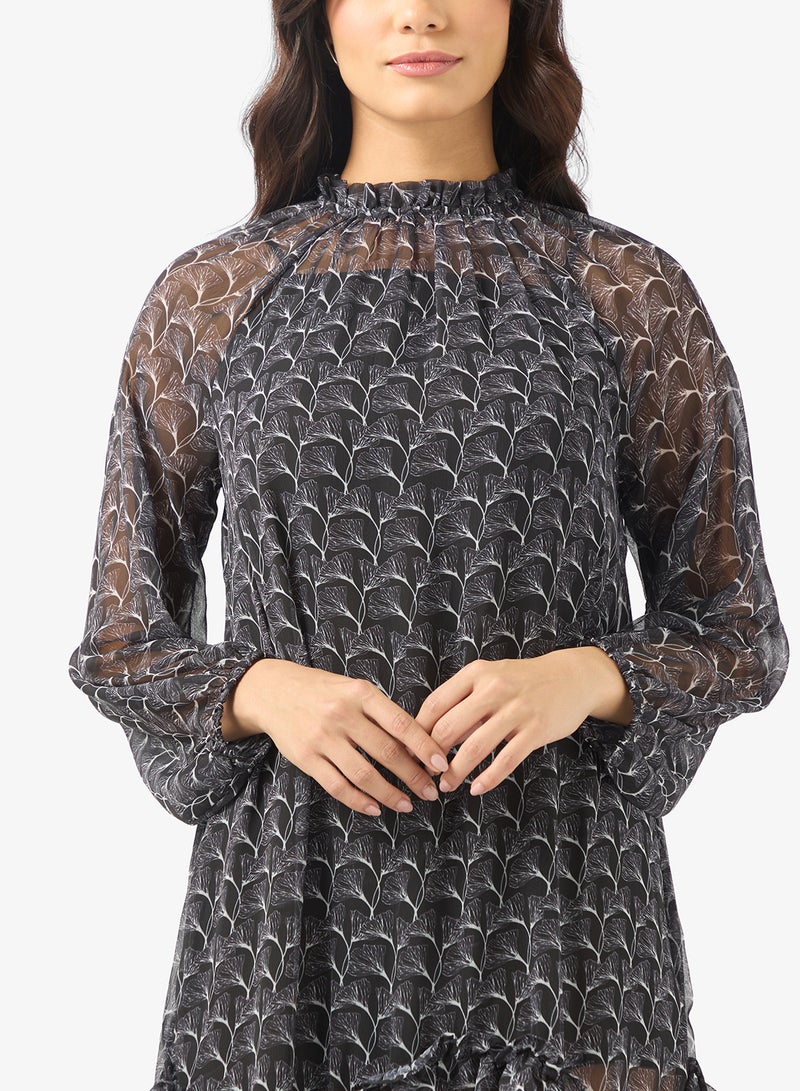 BCBG Printed Ruffle Neck midi DRESS - Image 3